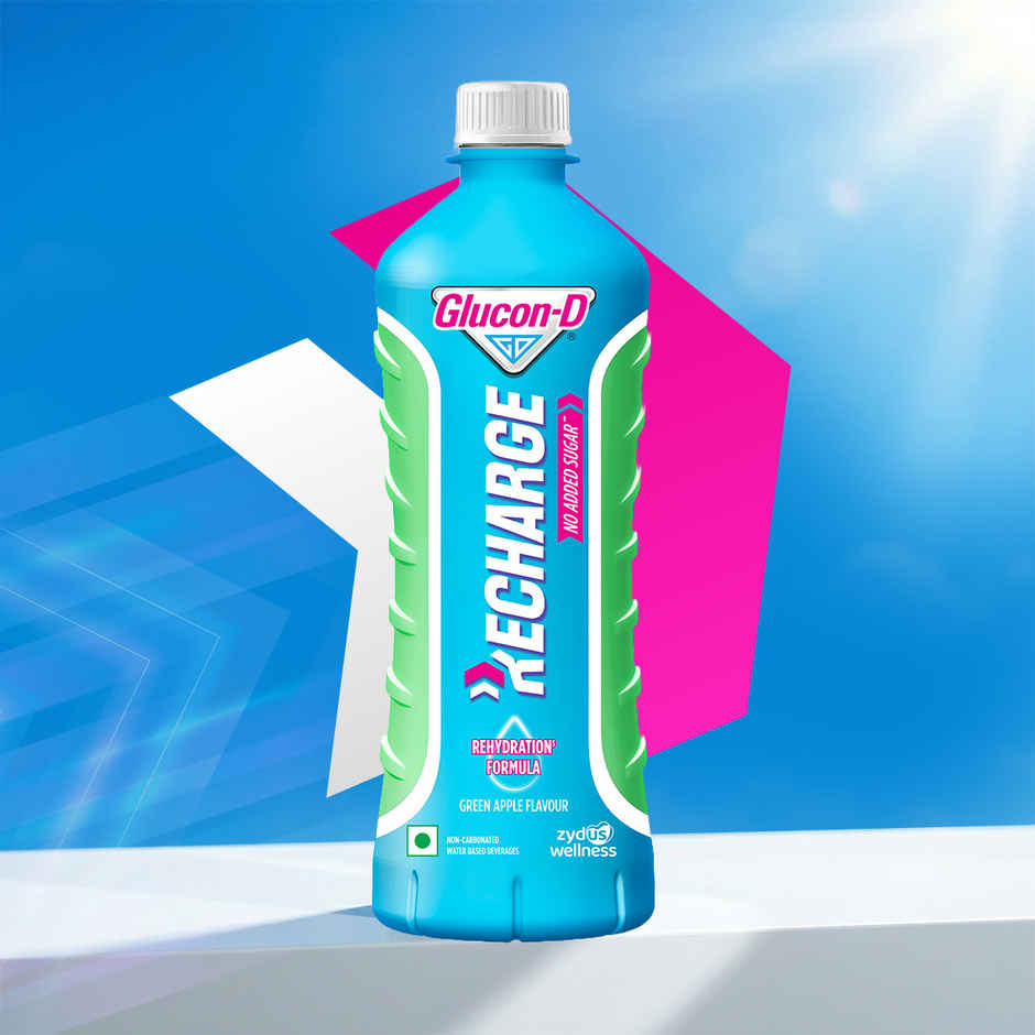 Glucon-D Recharge | No Added Sugar, Green Apple, Hydration & Energy Drink