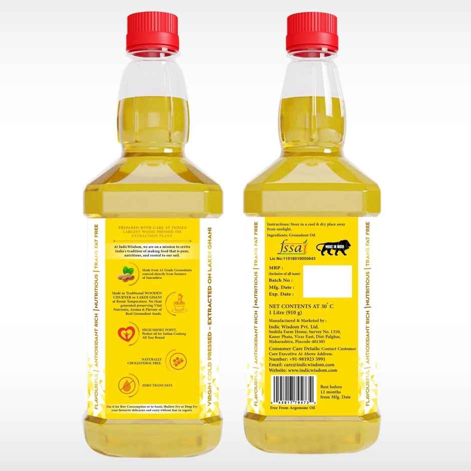 Indic Wisdom Groundnut (Peanut) Wood Cold Pressed Oil | Extracted On Wooden Churner
