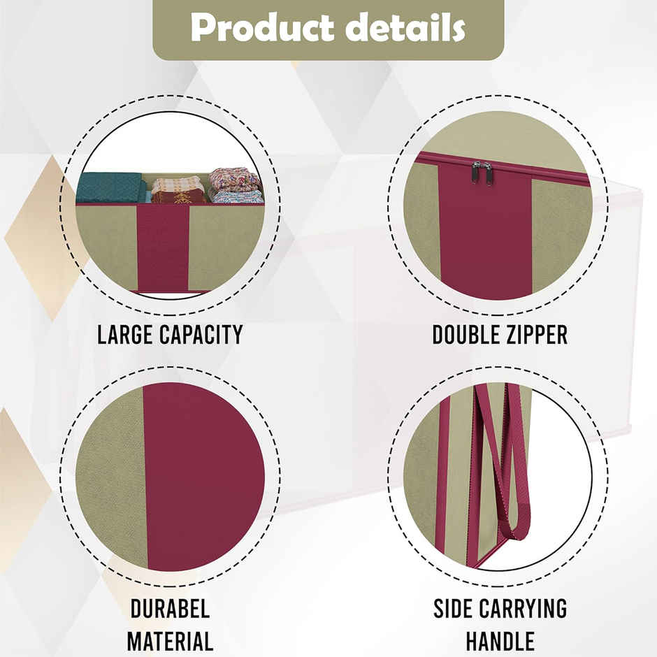 Kuber Industries Underbed Storage Bag | Waterproof Blanket & Clothing Organizer | Maroon -Beige