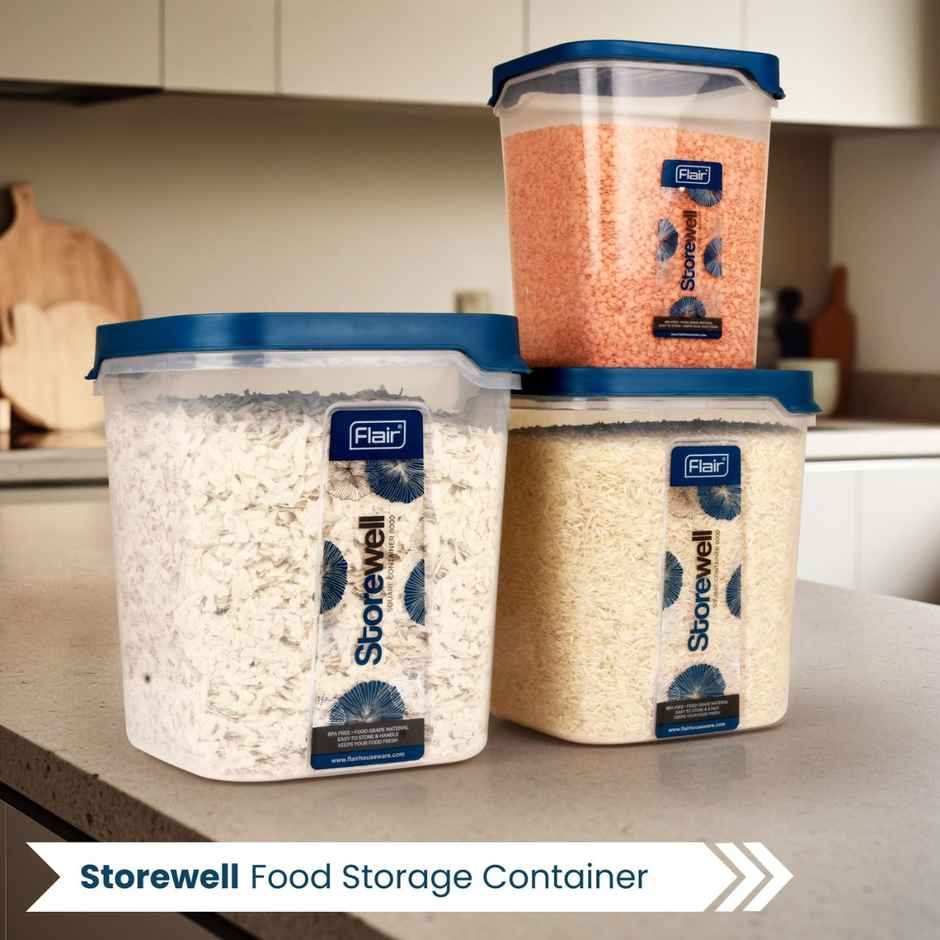 FLAIR Plastic Storewell Square Food Storage Containers Set | Blue - 2400 ml, 6 L & 8 L
