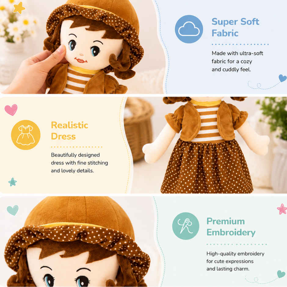 ToyTales Winky Doll Soft Stuffed Plush Girls Toys | Cuddly Stuffed Toys | Birthday Gift for Kids | Brown | 60cm