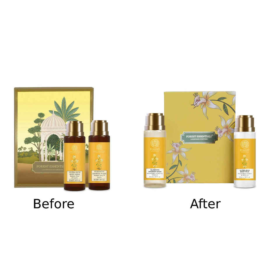 Forest Essentials Honey Vanilla Body Care Gift Box | Shower Wash & Body Milk Duo