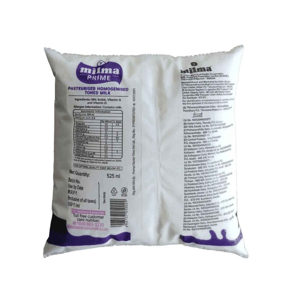 Milma Prime Toned Fresh Milk | Pouch