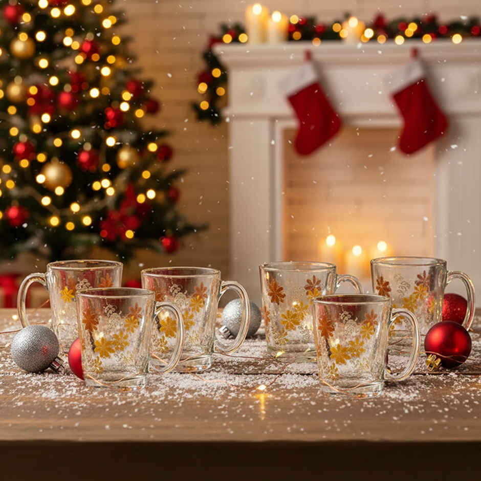 Set of ogo Sms1410 Woodruff Printed Glass Mug 290 ml | Set of 6 Piece