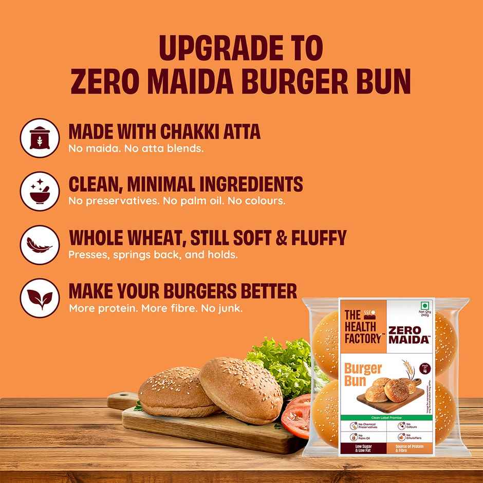The Health Factory Burger Bun | Zero Maida | Whole Wheat Bun