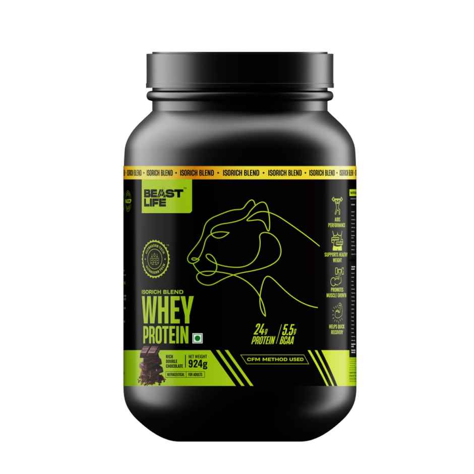 BEASTLIFE Whey Protein Powder With Ultrasorb Tech,Isorich Blend,24G Protein,5.5G Bcaa (Rich Double Chocolate)