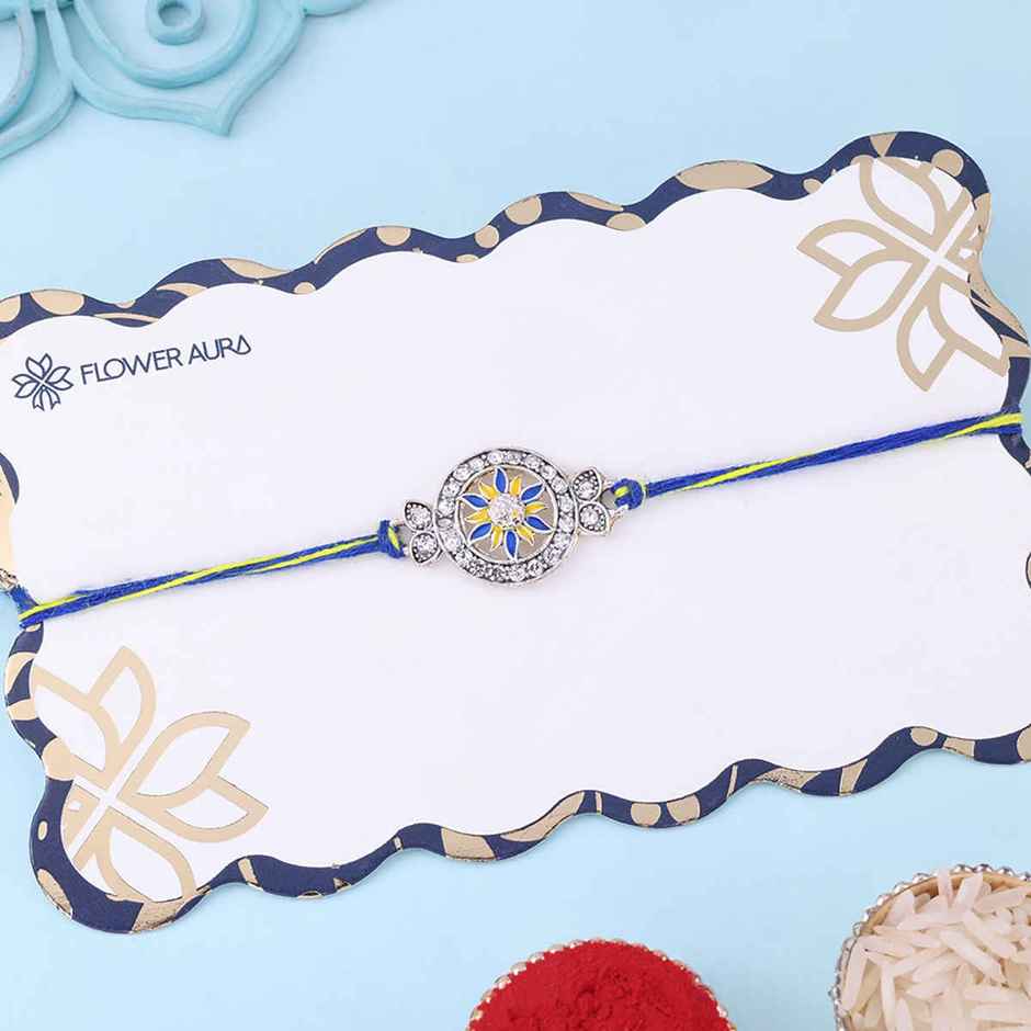 Majestic Blue Floral Bhaiya Rakhi | Pack of 1 | Floweraura