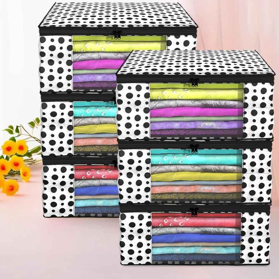 Kuber Industries Pack of 6 Polka Dots Clothes Organizer For Saree | Shirts | Suit|Black and White