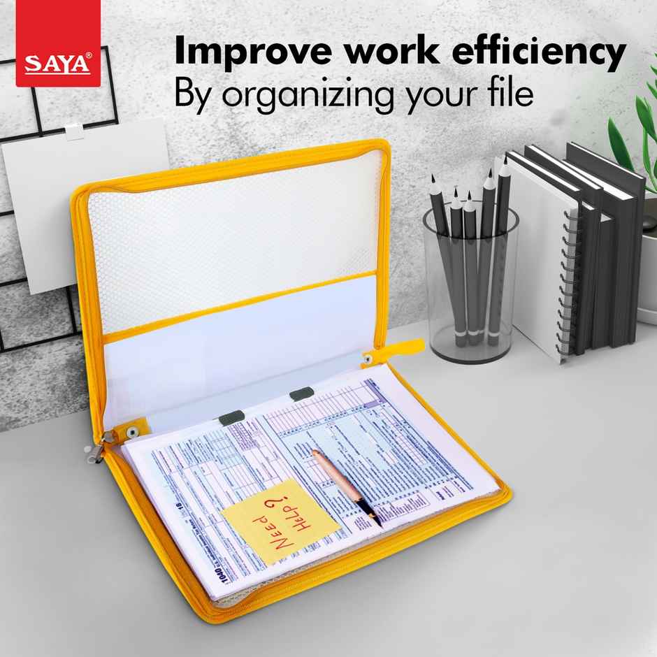 Saya A4 Zipper File Bag | Waterproof Document Organizer for Certificates and Papers