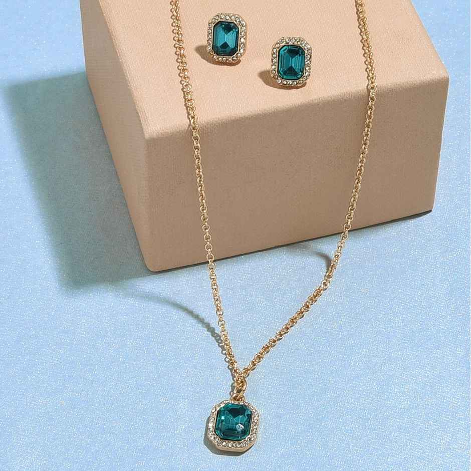 Accessorize London Women's Gold & Green Emerald Pendant And Earring Set - Green