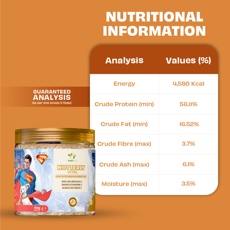 Pawfect Nutterly Vital Peanut Butter Powder Daily Dog Food Topper for Dogs