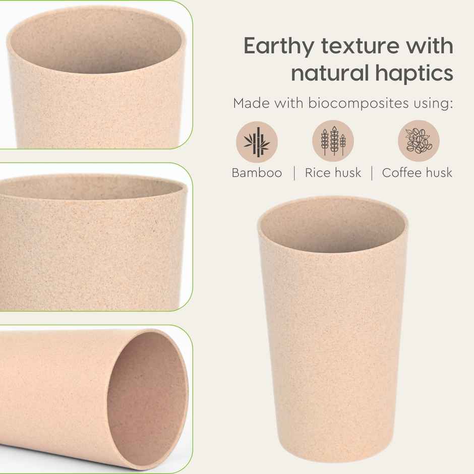 Eha Earth Friendly Unbreakable Drinking Glass | 250 ml, 2 pcs, Sandcastle | Rice Husk Biocomposite