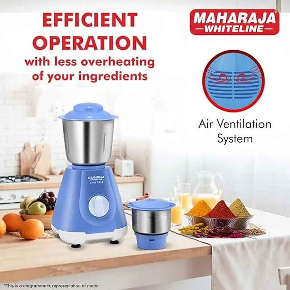 Maharaja Whiteline Smart 1..2..3 Mixer Grinder | 500 W Motor | 2 Jars - Blue