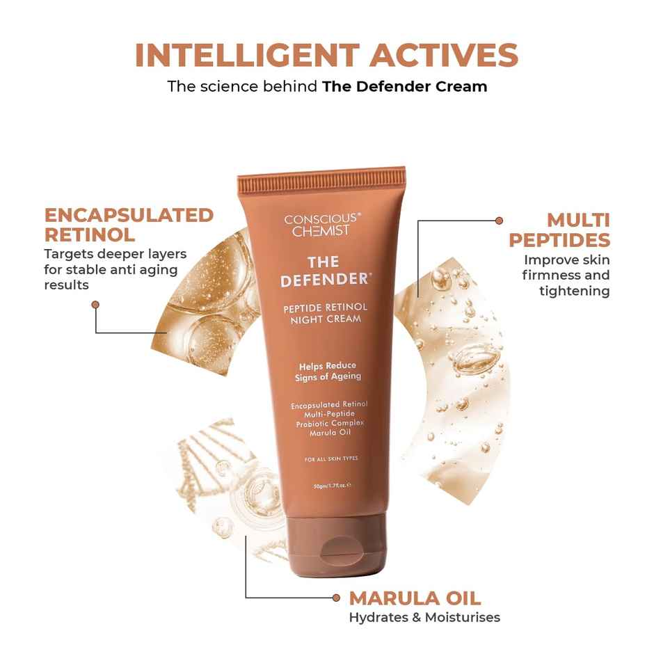 Conscious Chemist Multi Peptide Retinol Anti Aging Lightweight Night Cream Reduces Wrinkles