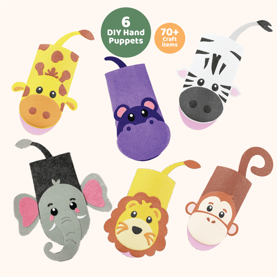 Jackinthebox Safari Hand Puppet Animals - Art & Craft Kit