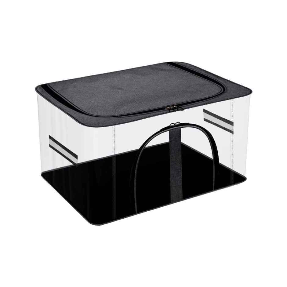 Kuber Industries PVC Transparent Cloth Storage Bag With Handle|Khadi U Zip|Dark Grey
