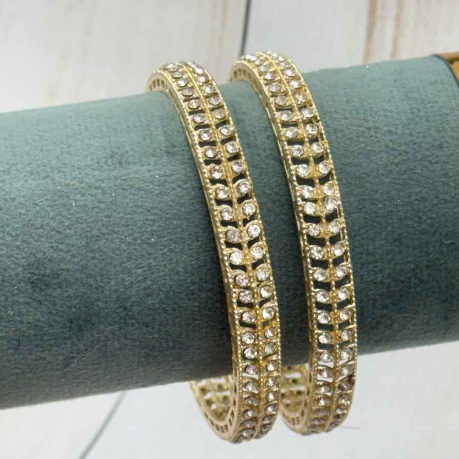 The Opal Factory Metal Bangles Elegant Diamante Leaf Design | Gold - Size 2.6