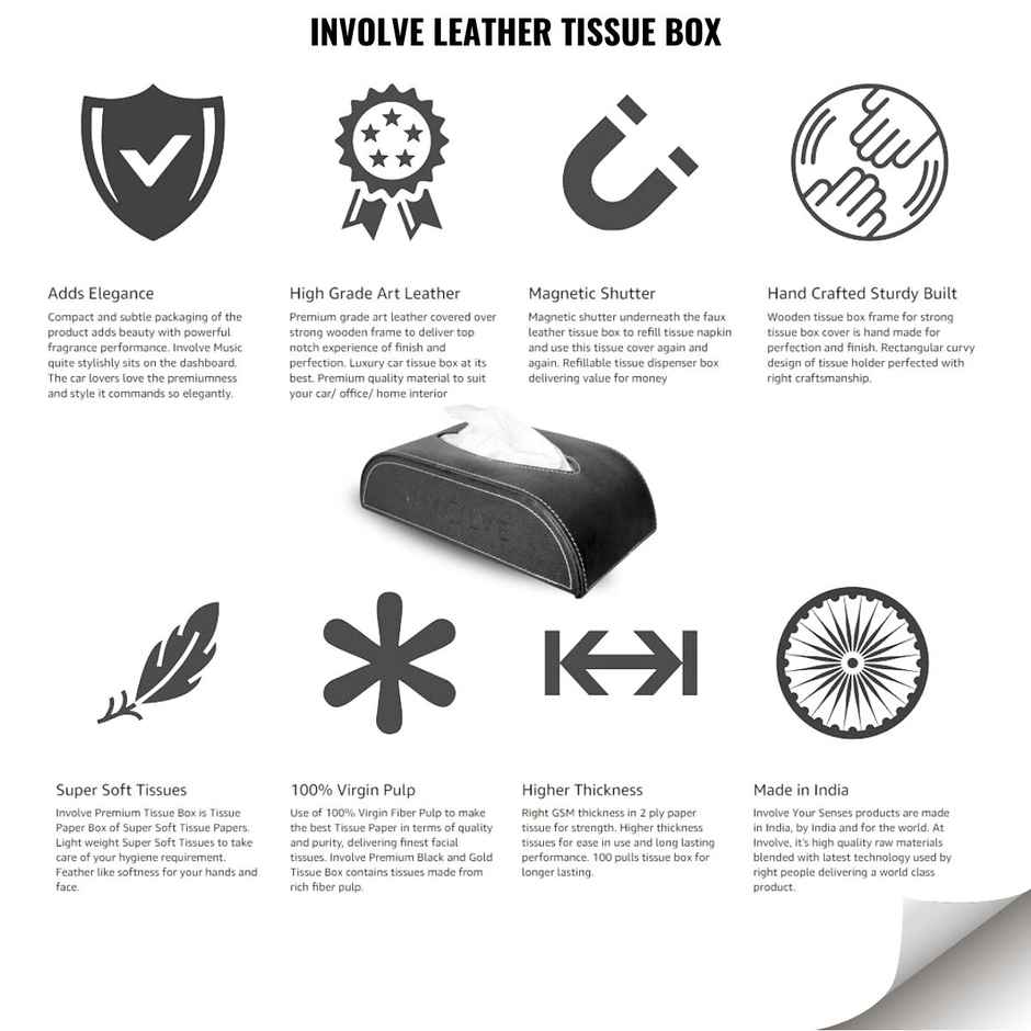 Involve Leather Tissue Box - Black | Premium Car Tissue Holder