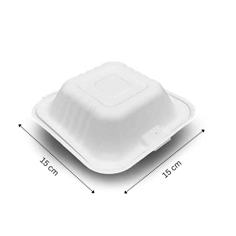 Sugarcane Fiber Pulp Square Clamshell Box | Tempware