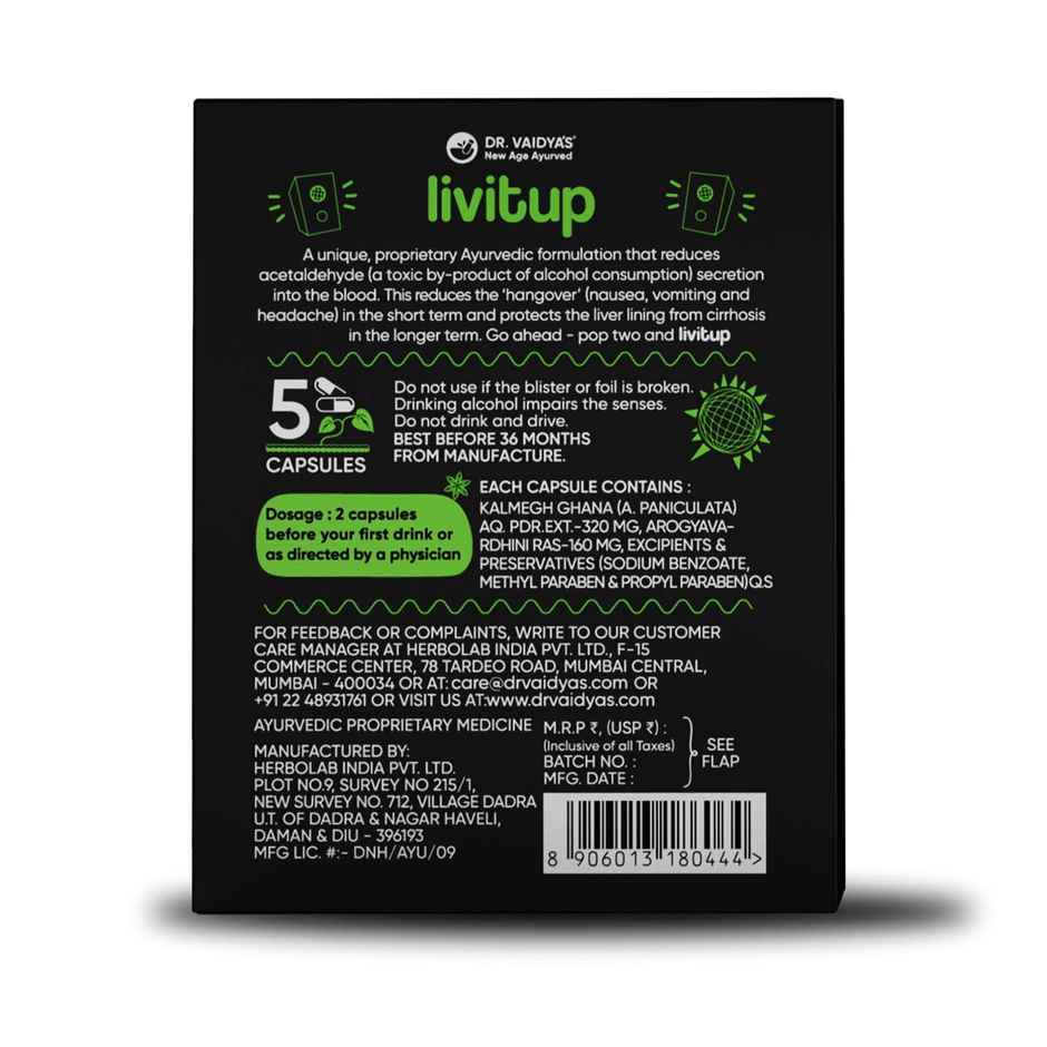 Dr. Vaidya's Livit up Capsules for Hangover Relief