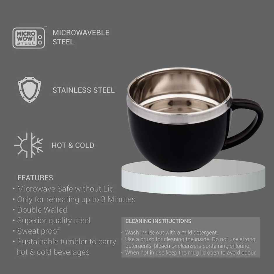 Sugar Homeware Clara Stainless Steel Fancy Tea Cup Double Wall - Black