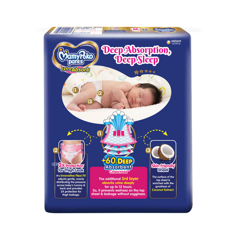 Mamypoko Extra Absorb Baby Diapers | Pant Style | M | 56 pcs