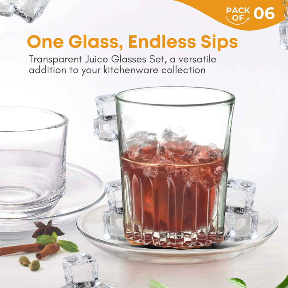 Yera Classic Design 255 ml Water/Juice Glasses Tumbler Set | 6 Pc