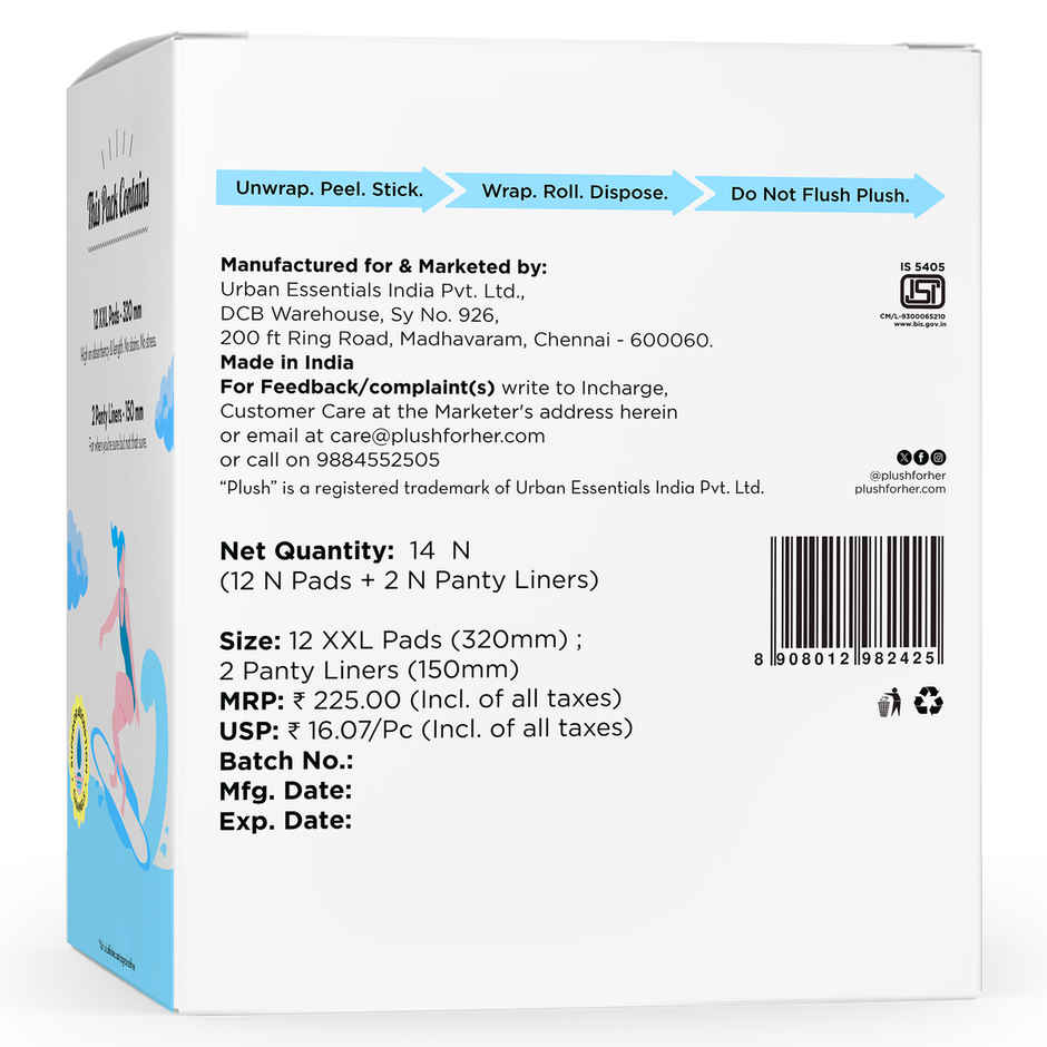 Plush Sanitary Pads + 2 Panty Liner | XXL | 12 pcs