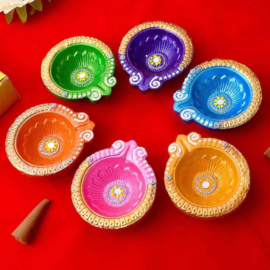Designer Clay Diya | Set of 6 | | Satvik