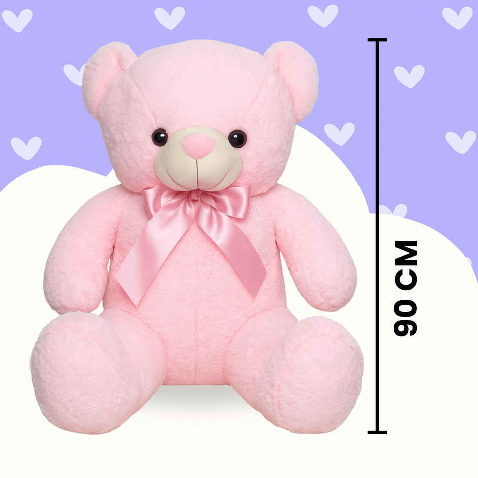 Toytales Wolly Bear 90cm Pink| Plush Stuffed Animal With Ribbon | Cute Toys For Girls|Soft Toy
