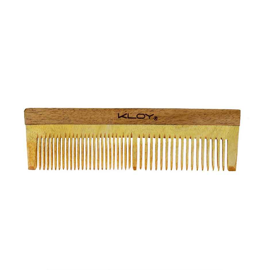Kloy Kacchi Neem Comb Treated With Neem Oil, Bhringraj For Men & Women | Dual Tooth
