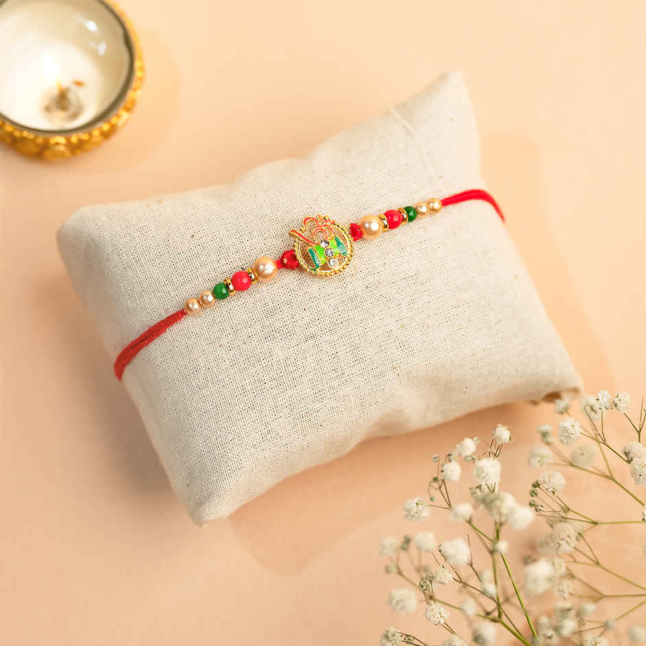 Rakhi for Brother | Divine Om-Damru Shakti & Meenakari | Religious | Pack of 1 | Tomuncle