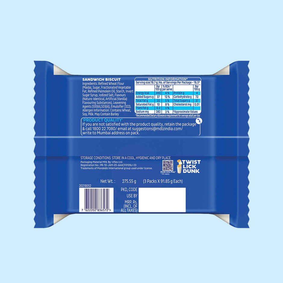 Cadbury Oreo Golden Vanilla Flavour Creme Sandwich Biscuit Family Pack