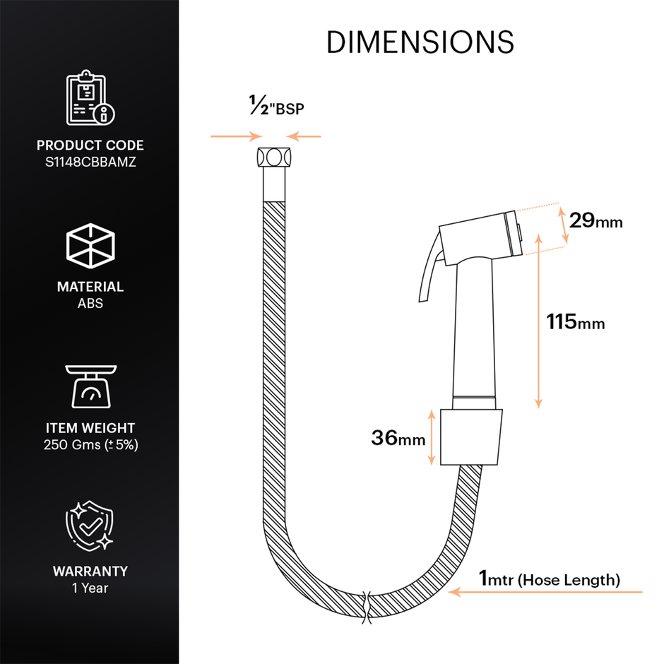 Johnson Spring Health Faucet Abs Jet Spray With 1 m Hose & Wall Hook Chrome Colour