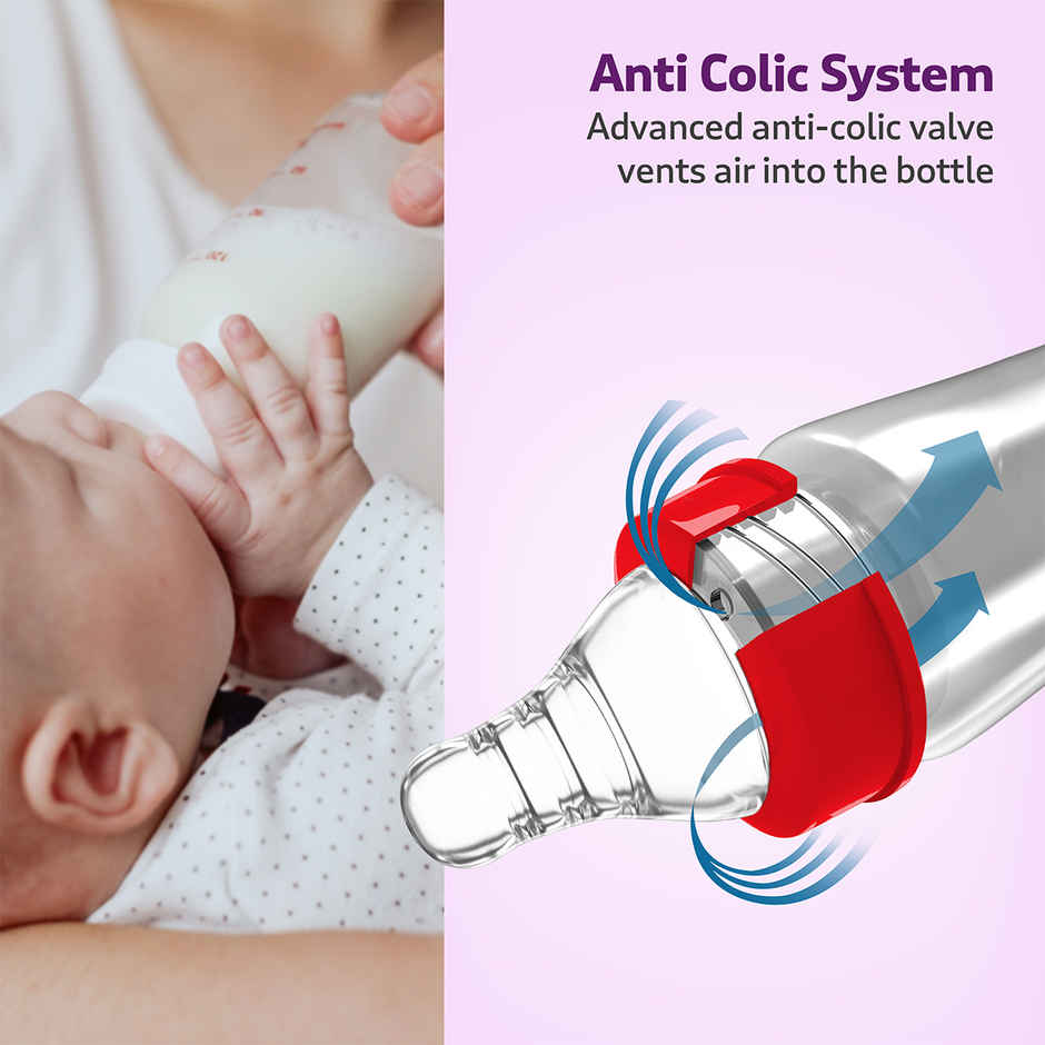 LuvLap Wide Neck Bottle with Anti-Colic Nipple, Soft & Flexible Silicone, upto 3 Years, BPA Free