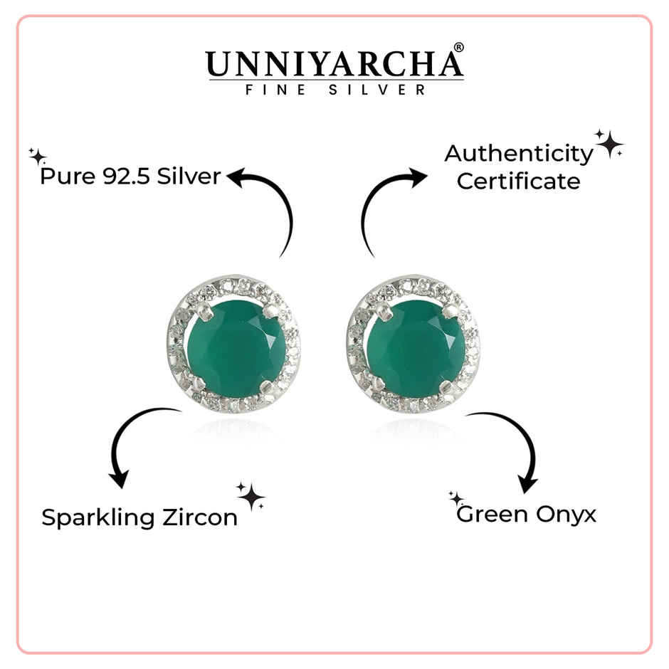 Unniyarcha 92.5 Silver Green Onyx Stud Earrings