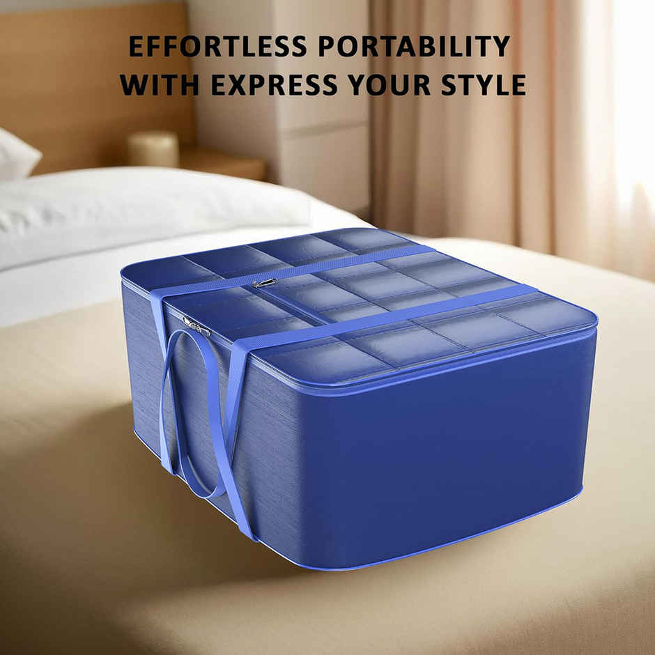Kuber Industries Parachute 120L Large Dustproof Underbed Storage Box, Blanket Storage Bags-Blue