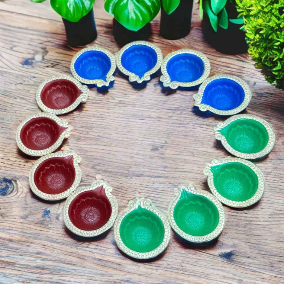 Multicolor Kanak Diya | Pack Of 12 | Designer Clay Diya | DiaCraft