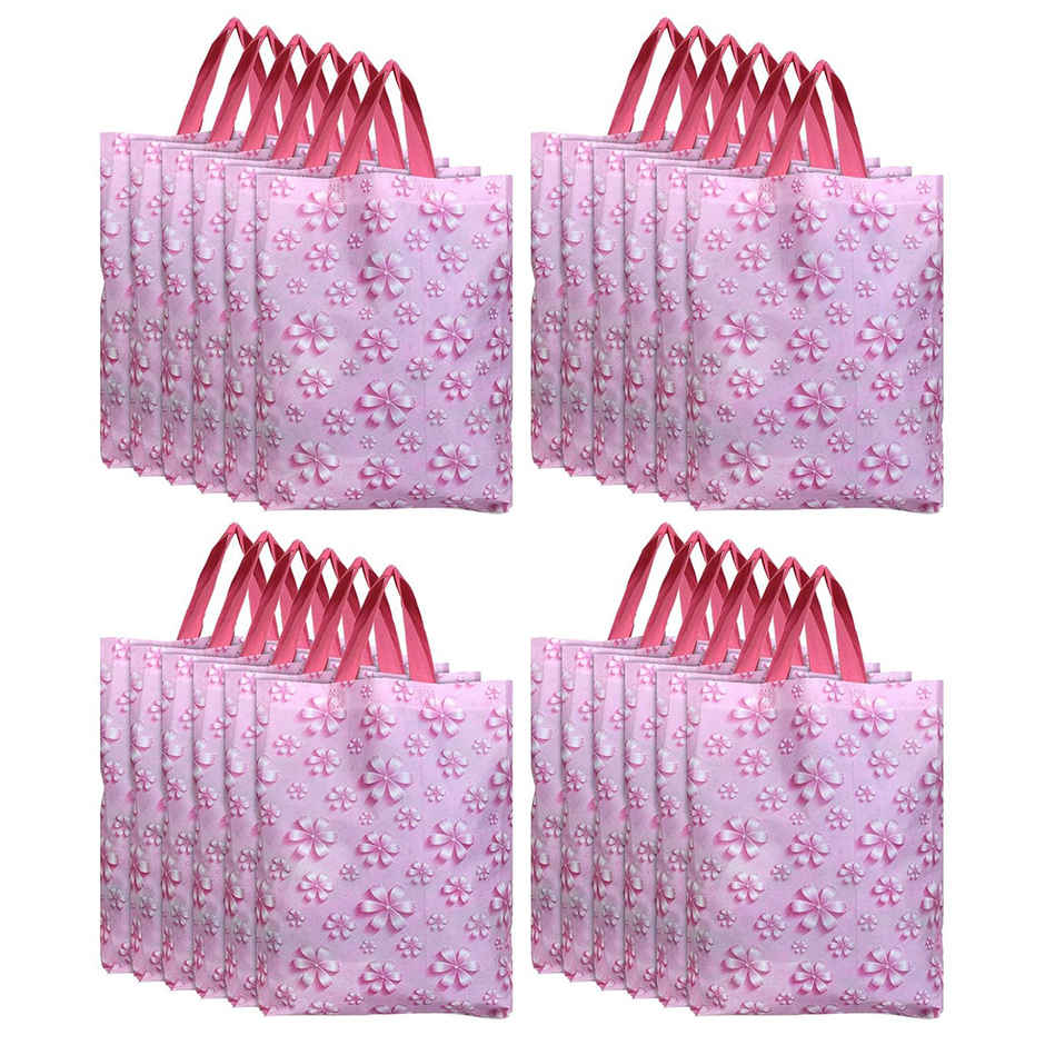 Kuber Industries Pack of 24 Non-Woven Carry Bags with Handles 26x11x38 cm | Eco-friendly | Pink