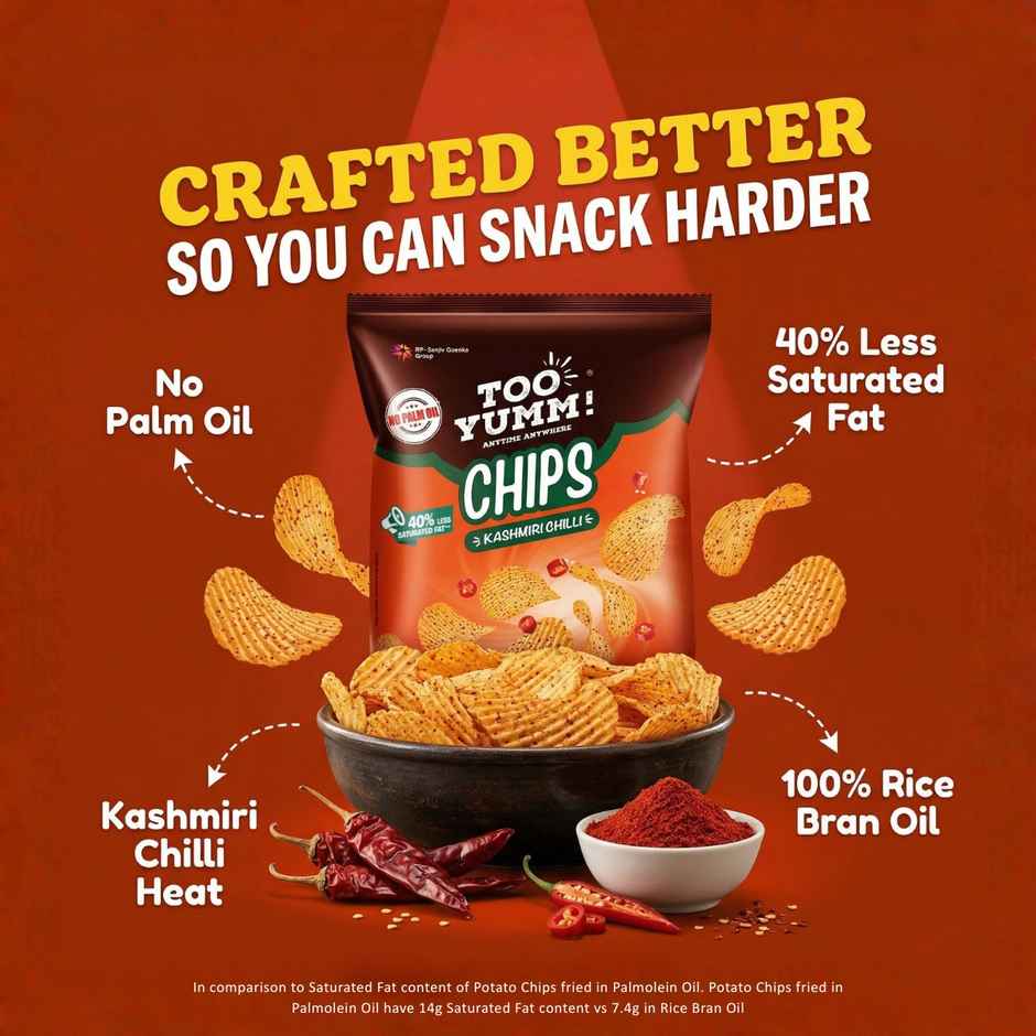 Too Yumm Kashmiri Chilli Potato Chips, 40% Less Saturated Fats, No Palm Oil Healthy Spicy Chips