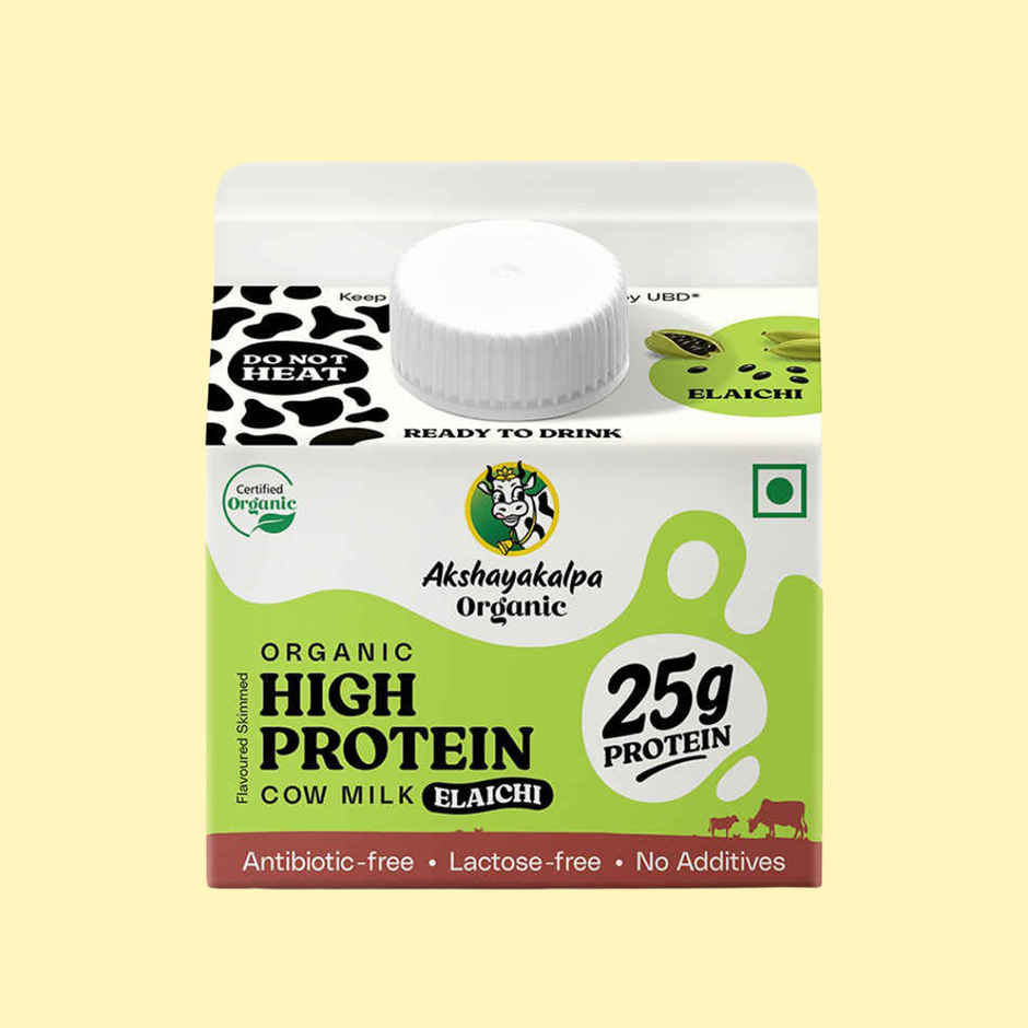 Akshayakalpa Organic High Protein Cow Fresh Milk | Elaichi | 25g Protein | Gable Top Pack