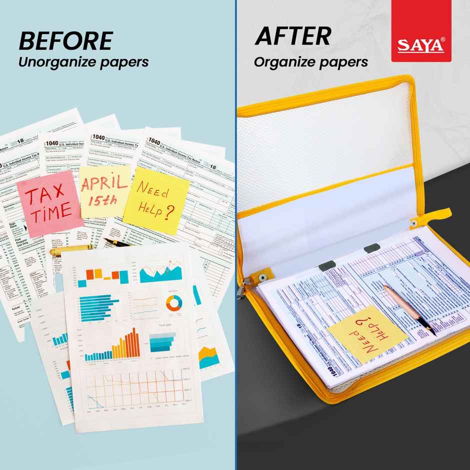 Saya A4 Zipper File Bag | Waterproof Document Organizer for Certificates and Papers