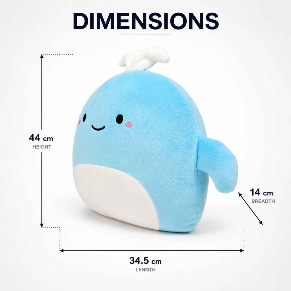 Zoowee Premium Whale Plush Pillow Soft Toy | 44 cm | Blue
