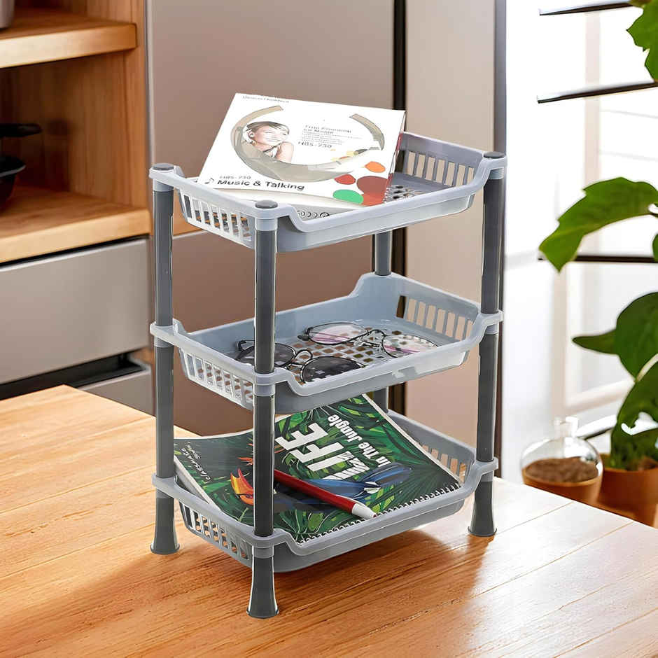 Zedak Plastic 3 Layer Multi-Purpose Kitchen Rack - Light Grey - 1 pc