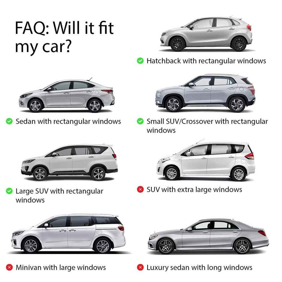 Autofurnish Car Rear Window Pullover Sun Shades for Big Cars & Small SUVs | Black | Set of 2