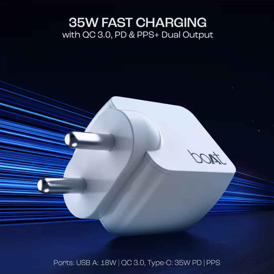 boAt 35W GaN Wall Charger w/GaN Chip Tech, Fast Charging w/PD,PPS & QC 3.0 (Crystal White)