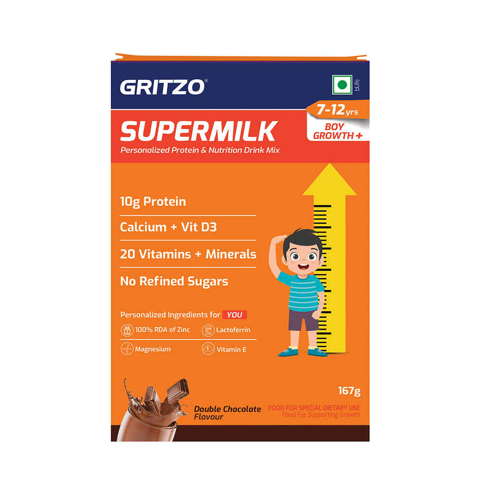 Gritzo Super Milk Growth | Formerly Height+ | 7-12y Boys | 10g Protein Powder