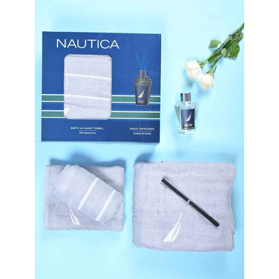Nautica [4Pc] High Absorbency Super Fast Fast Drying Bamboo Towel -1-Bath 2-Hand 1- Solid-Ltgrey