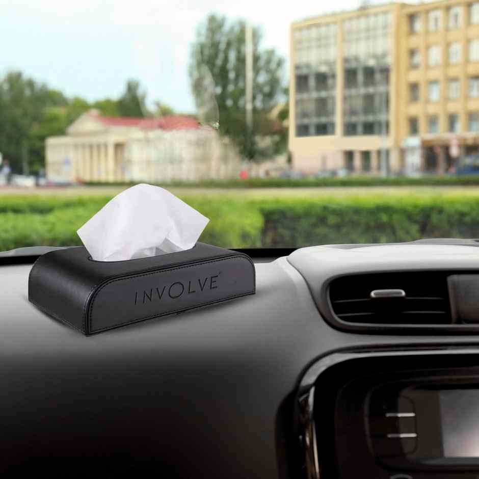 Involve Leather Tissue Box - Black | Premium Car Tissue Holder