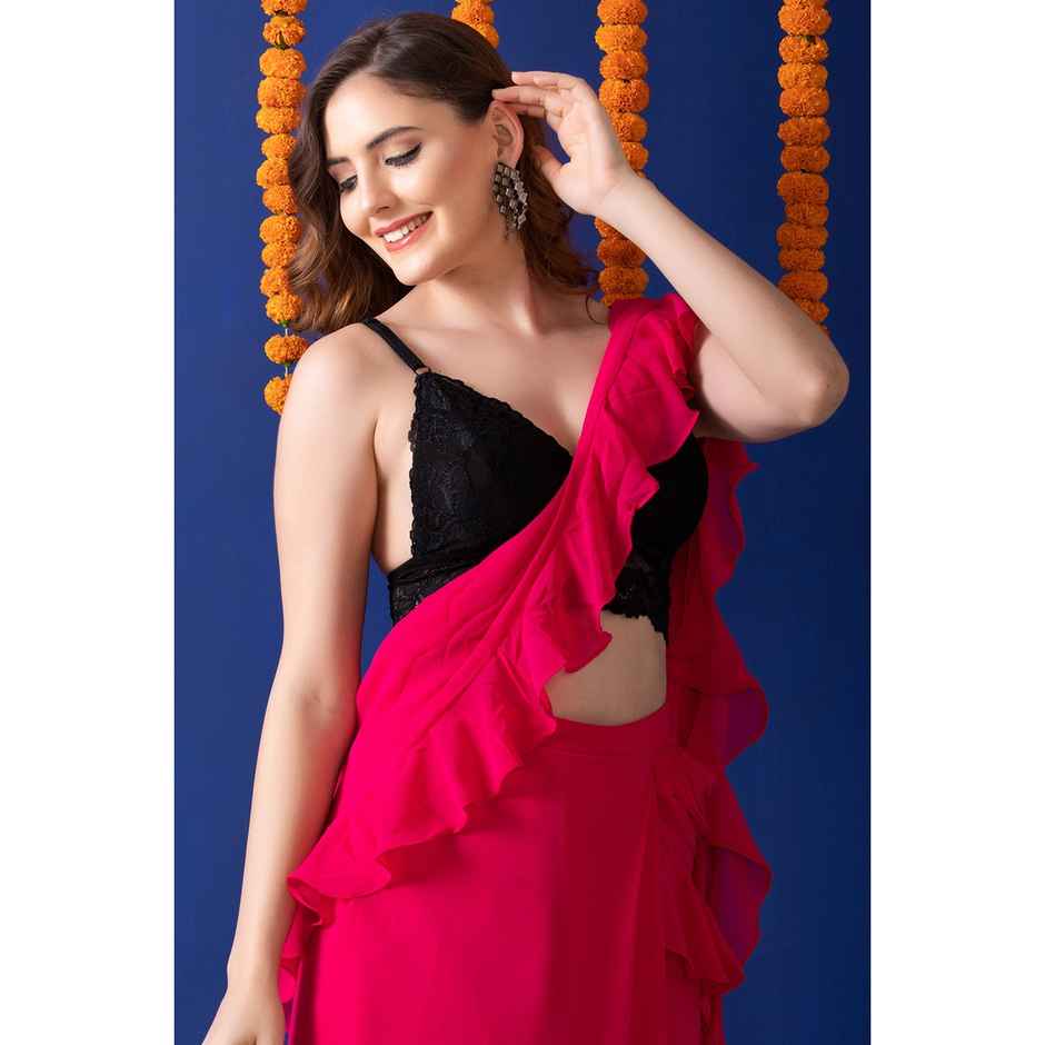 Clovia Women Non-Padded Non-Wired Demi Cup Longline Bralette - Lace | Black | 36C